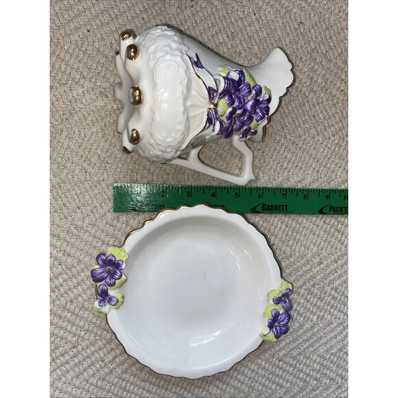 Ornate Victorian Capodimonte Style Pitcher Purple Floral 3D Design Vintage Set - Picture 12 of 12